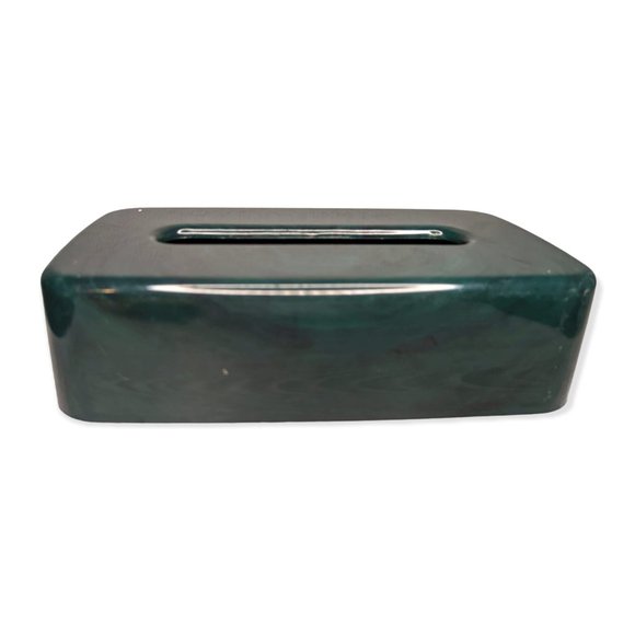 Vintage Hygiene Industries Green/Black Faux Marble Plastic Tissue Cover - Picture 2 of 11